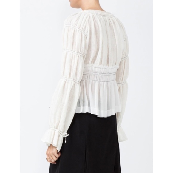 Altuzarra Bone Linen distressed billowy sleeve button up jacket blouse - Picture 3 of 12